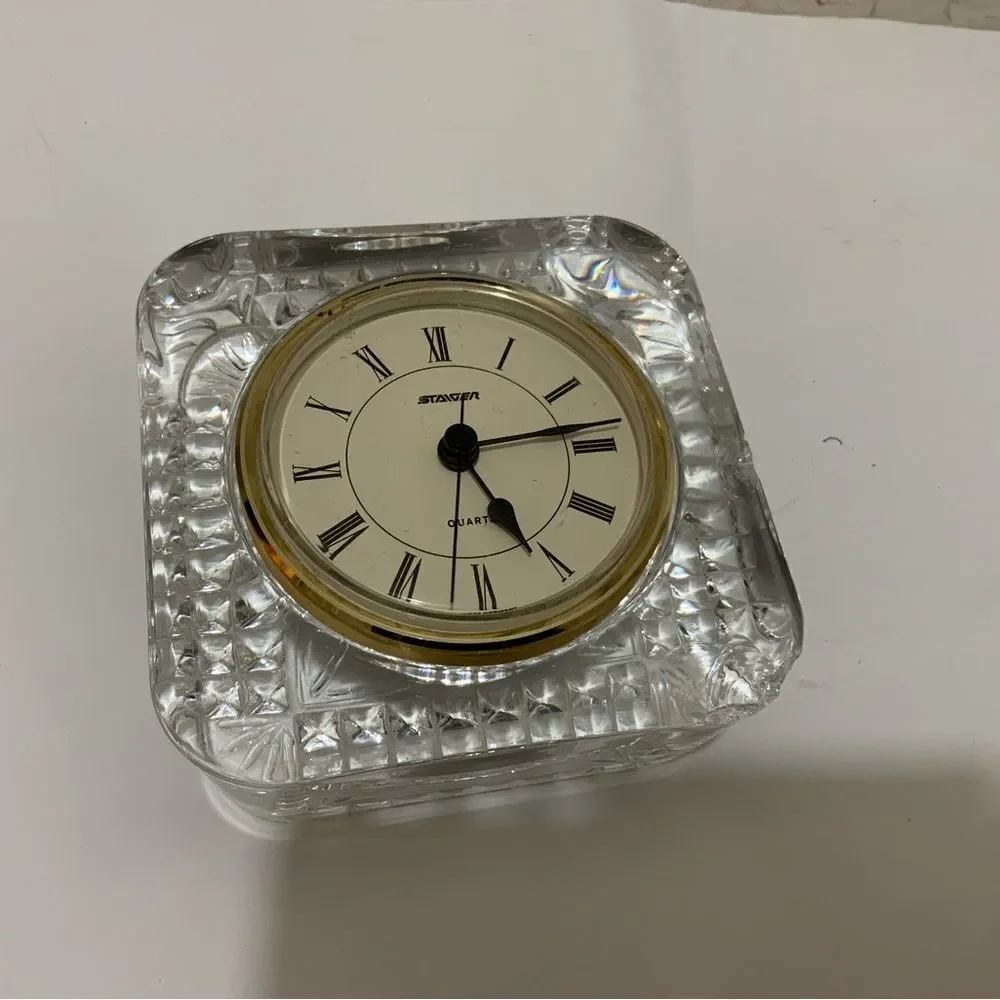 Staiger Quartz Lead Crystal Clock West Germany Movement - Crystal Made in France